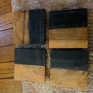 Threshold Gray Marble and Wood Coaster Set